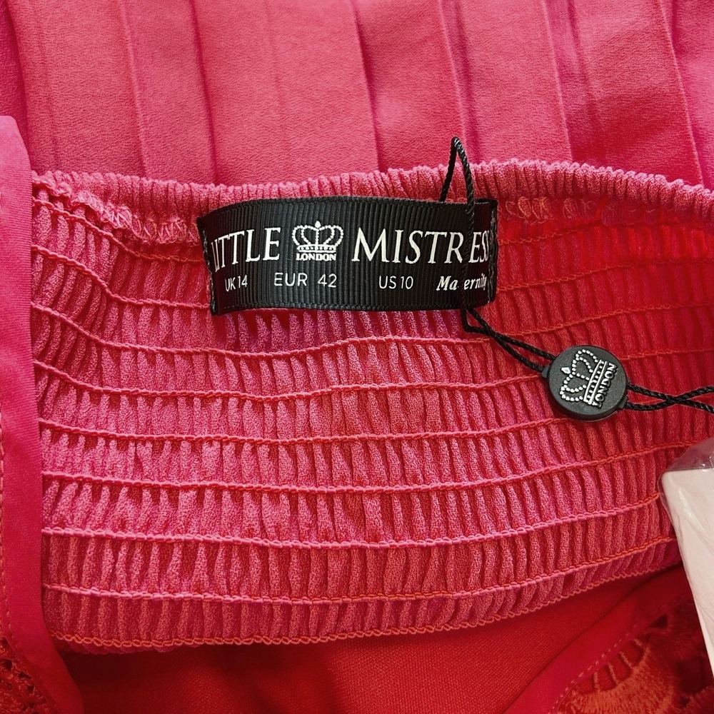 Little Mistress Maternity Dress NWT Size 10 Pleated Midi Lace Coral Pink - Picture 4 of 9